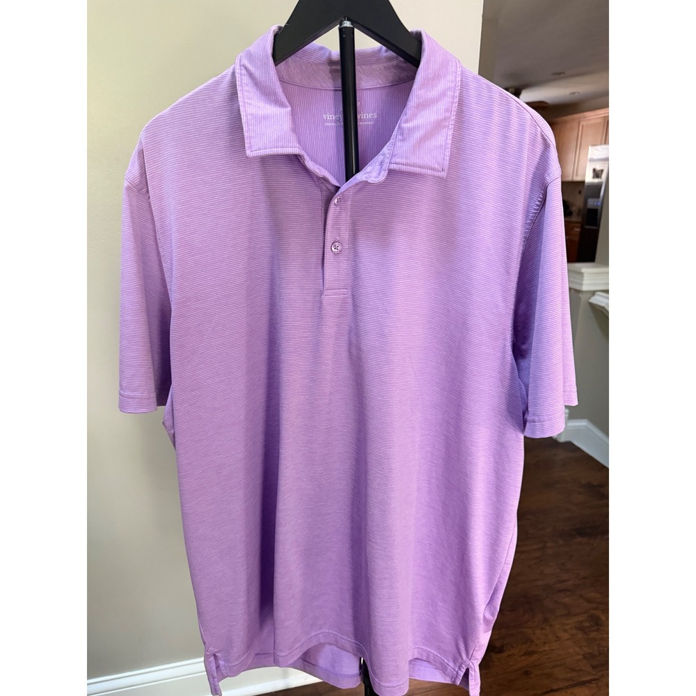 Vineyard Vines Mens XL Purple Performance Micro Stripe Short Sleeve Polo Shirt‎